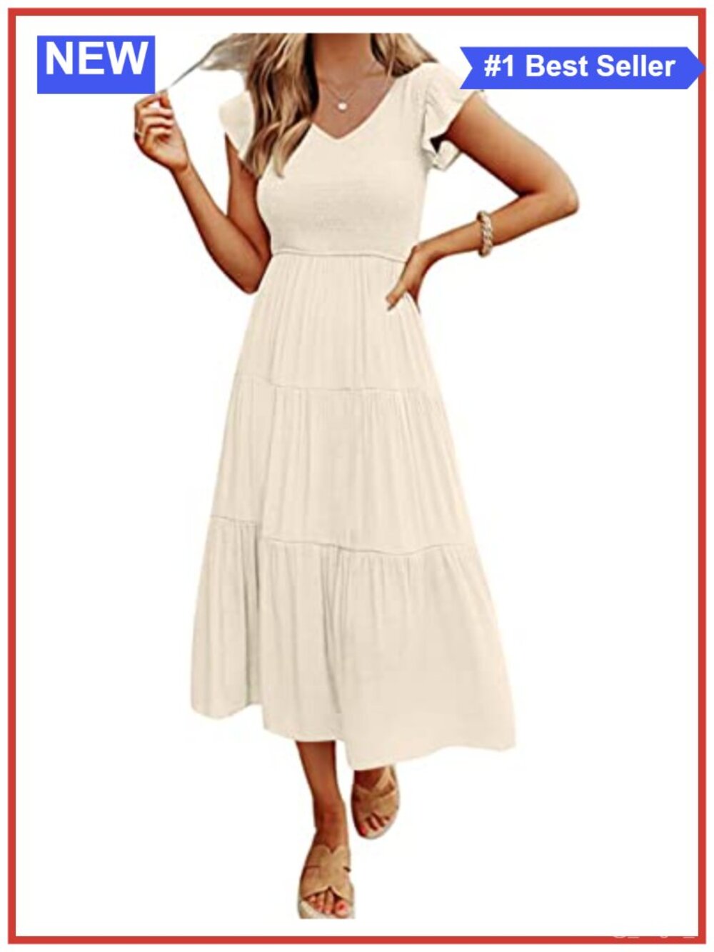 Flutter Sleeve Smocked Midi Dress Rayon